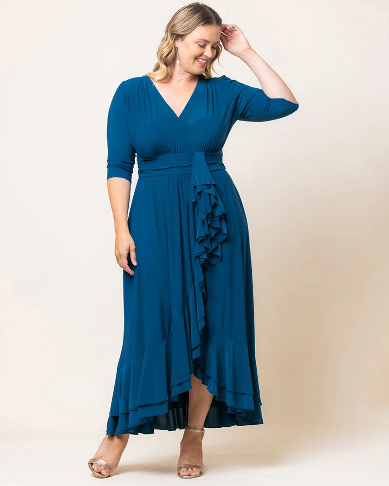 Plus Size Dresses Short Ruffle Cocktail Evening Plus Size Dress Aegean Blue