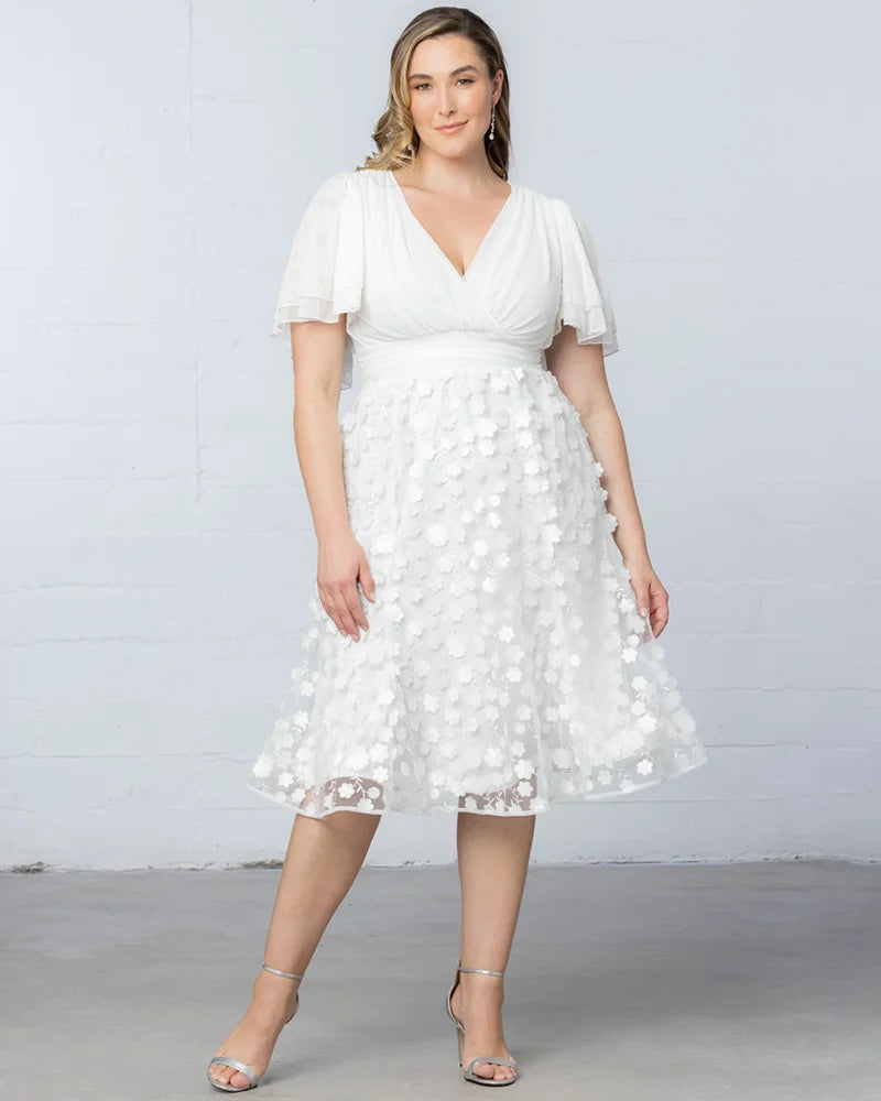 Plus Size Dresses Short Floral Midi Cocktail Plus Size Dress Ivory Blossoms