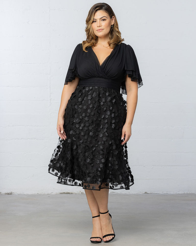 Plus Size Dresses Short Floral Midi Cocktail Plus Size Dress Onyx Blossoms