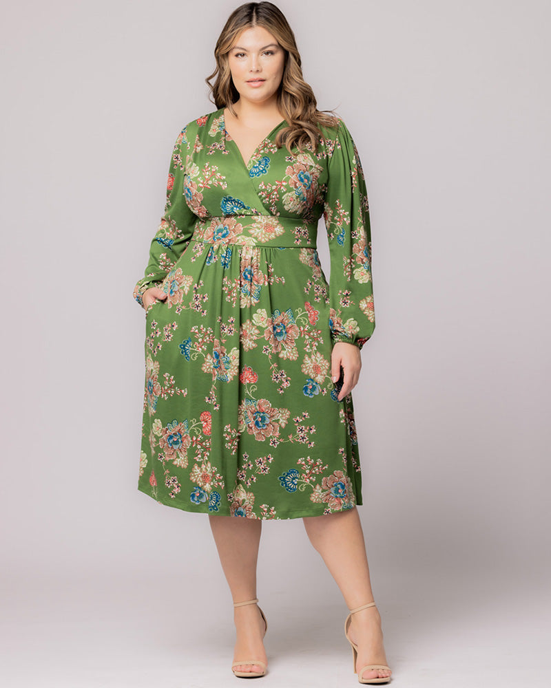 Plus Size Dresses Long Sleeve A Line Short Cocktail Plus Size Dress Olive Floral Print