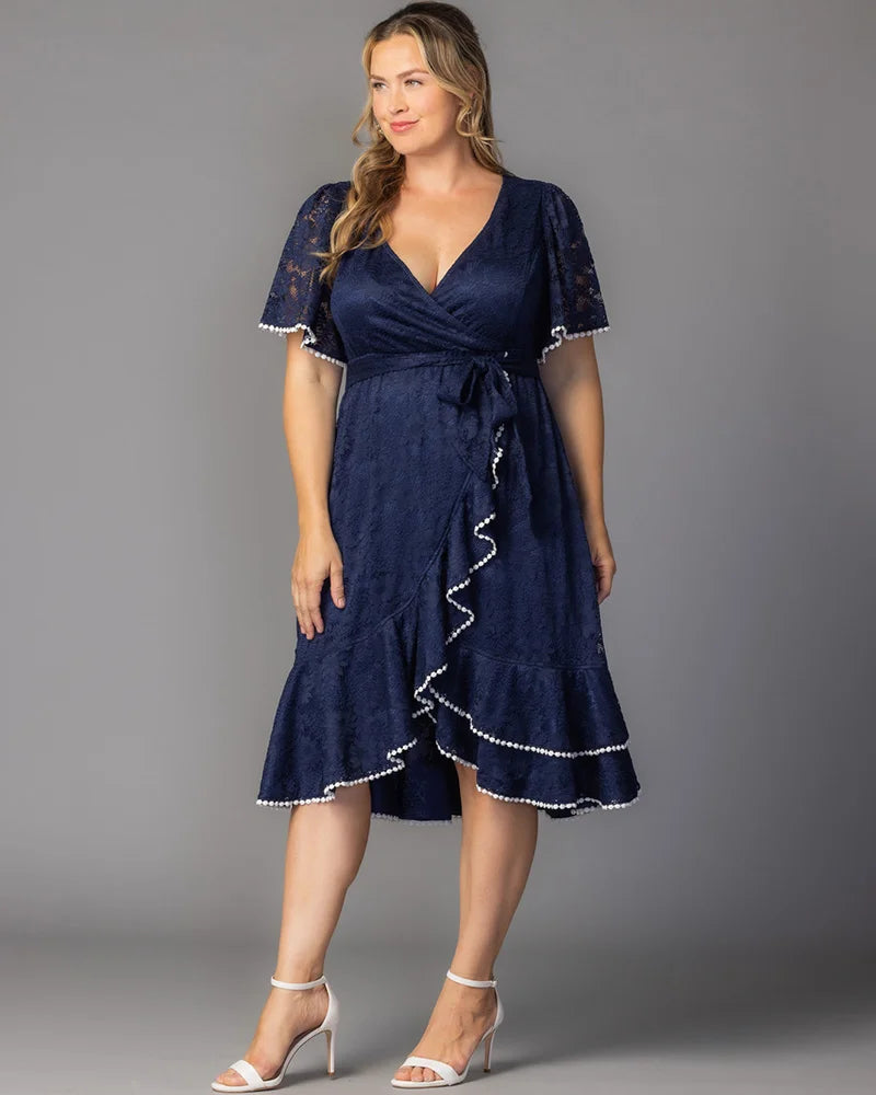 V-Neck Midi Lace Formal A-Line Dress Kiyonna 11250901