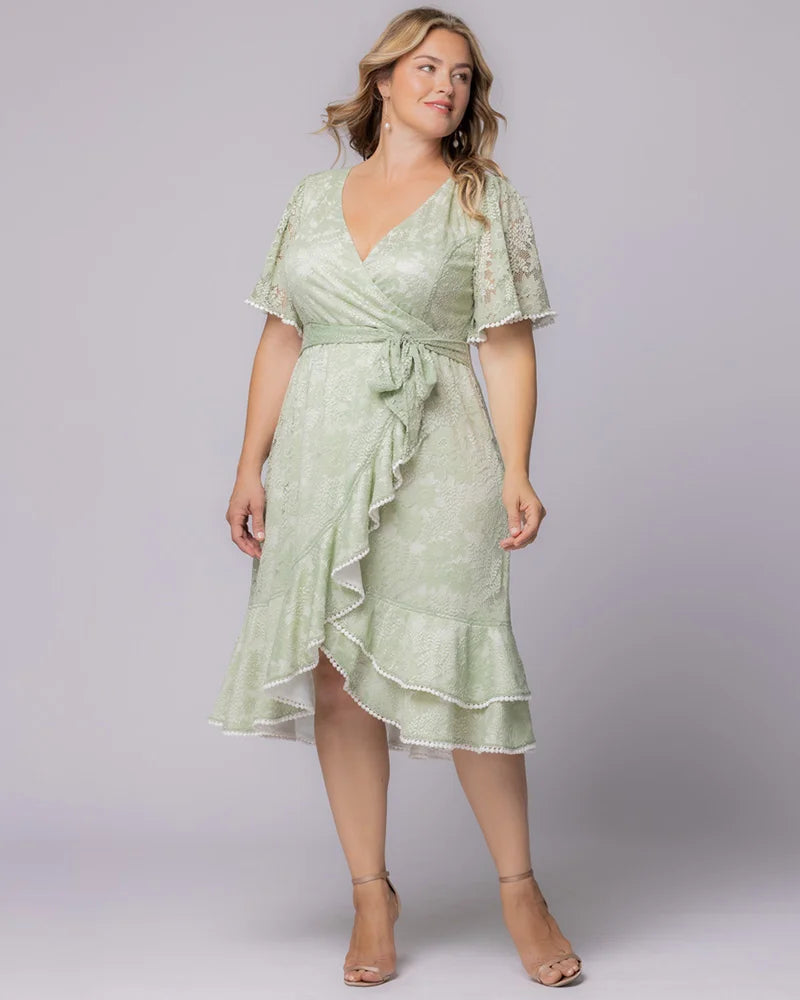 Plus Size Dresses Formal Cocktail Plus Size Midi Ruffle Dress Kiyonna 11250911 Sage