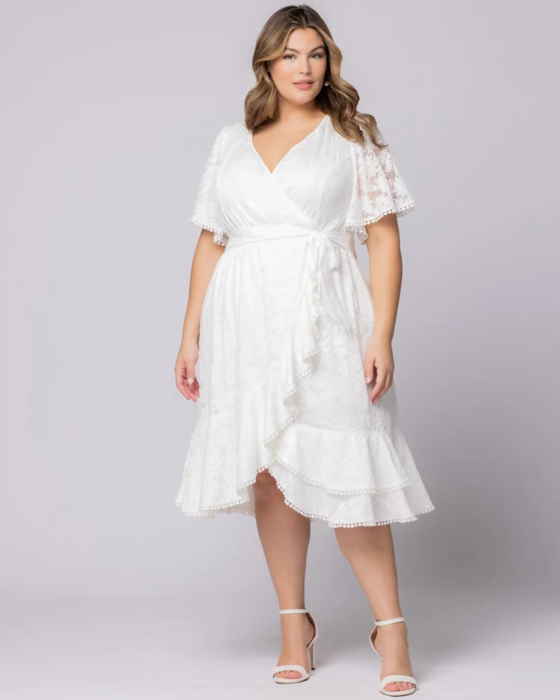 V-Neck Midi Lace Formal A-Line Dress Kiyonna 11250901