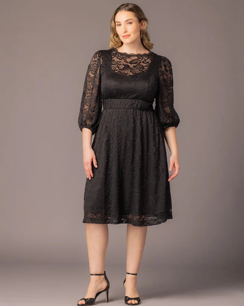 Illusion Knee-Length Lace Evening A-Line Kiyonna 11260901