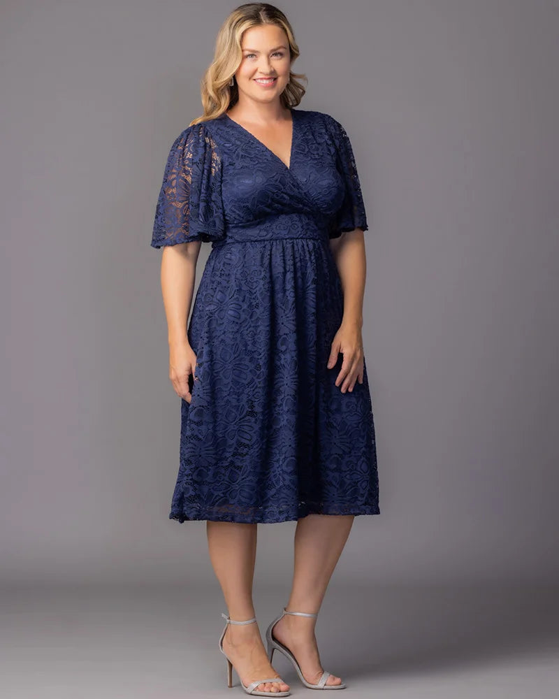 V-Neck Knee-Length Lace Formal A-Line Kiyonna 11260909