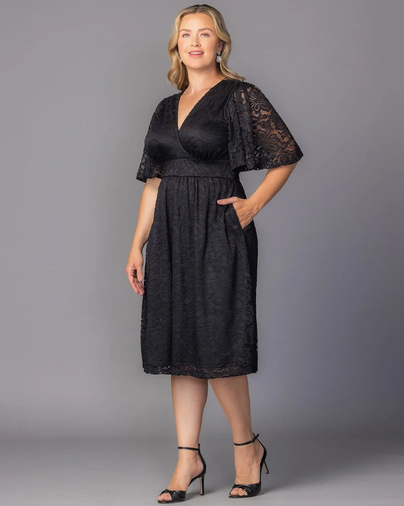 V-Neck Knee-Length Lace Formal A-Line Kiyonna 11260909