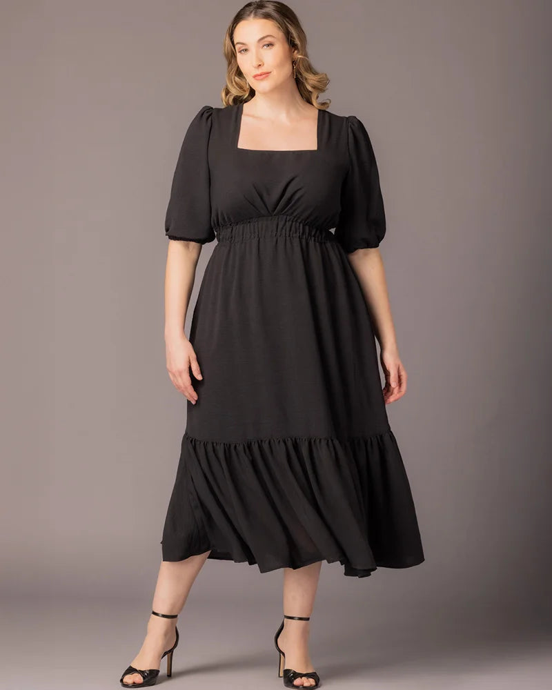 Square Neck Midi Crepe Wedding Guest A-Line Dress Kiyonna KY11262902