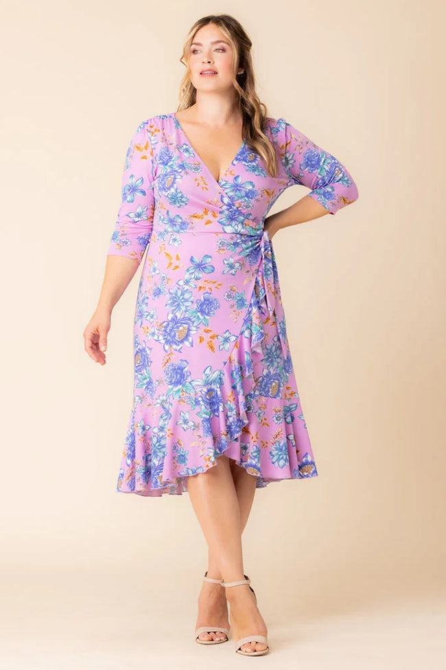 Plus Size Dresses Plus Size Print Short Cocktail Dress Lilac Tropical Florals