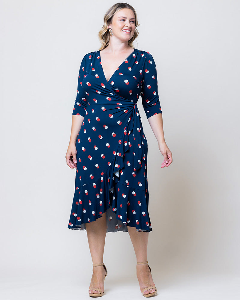 Plus Size Dresses Plus Size Formal Floral Print Midi Cocktail Formal Dress Kiyonna 12132217 Navy Dot Duo