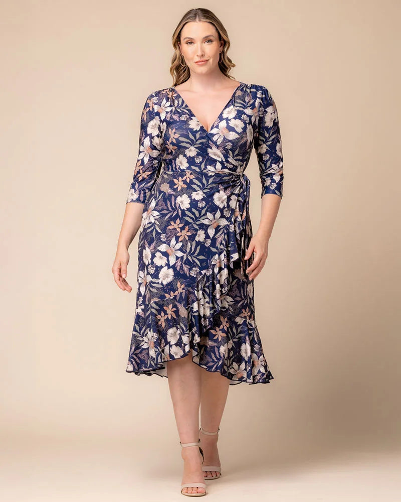 Plus Size Dresses Plus Size Formal Floral Print Midi Cocktail Formal Dress Kiyonna 12132217 Soft Navy Florals