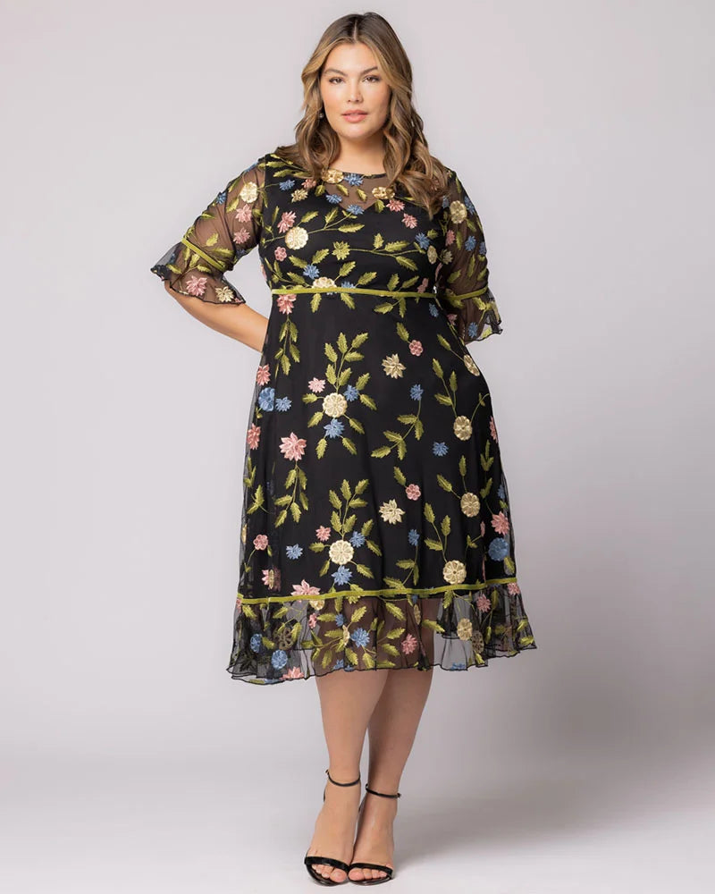 Plus Size Dresses Short Cocktail Floral A line Plus Size Dress Kiyona 12192102 Black Blossom Print