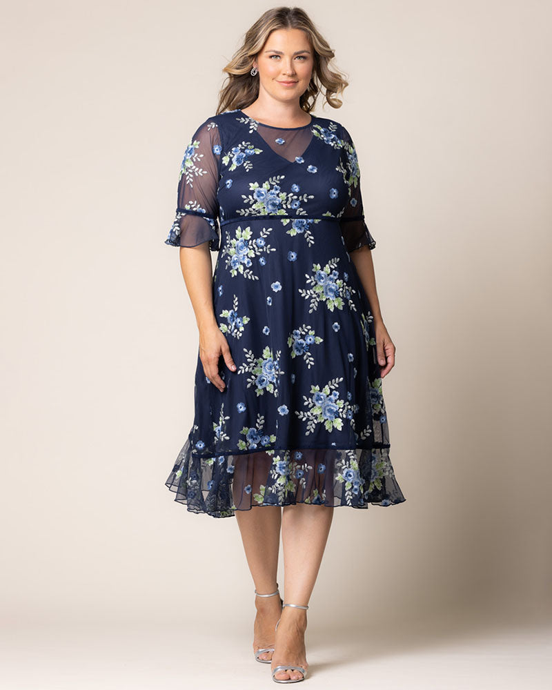 Plus Size Dresses Short Cocktail Floral A line Plus Size Dress Kiyona 12192102 Glistening Blue Blooms
