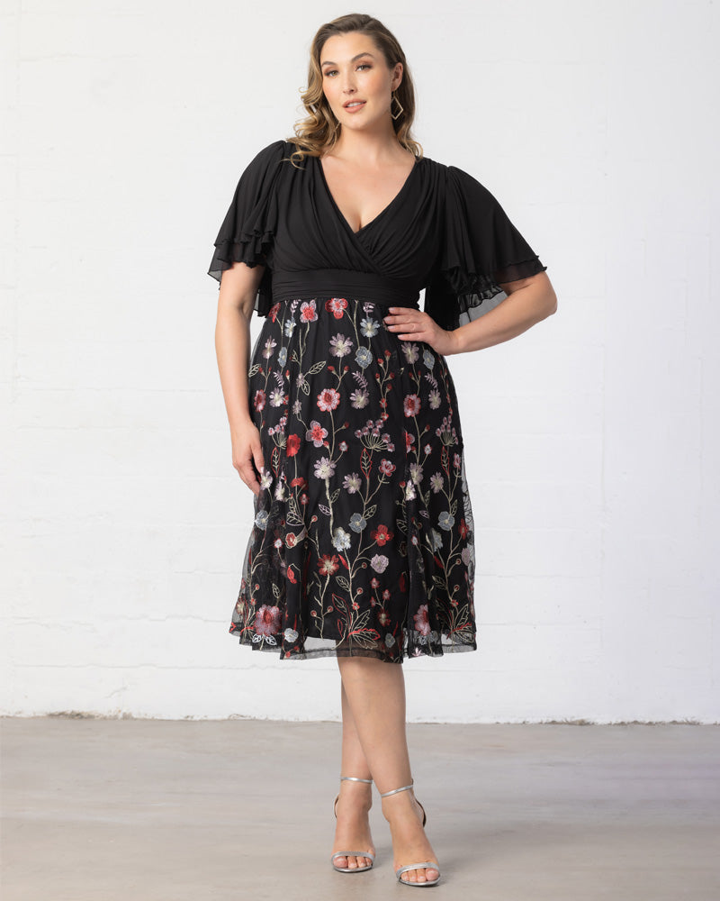Plus Size Dresses Short Floral Midi Evening Cocktail Plus Size Dress Kiyona 12232102 Bordeaux Blooms