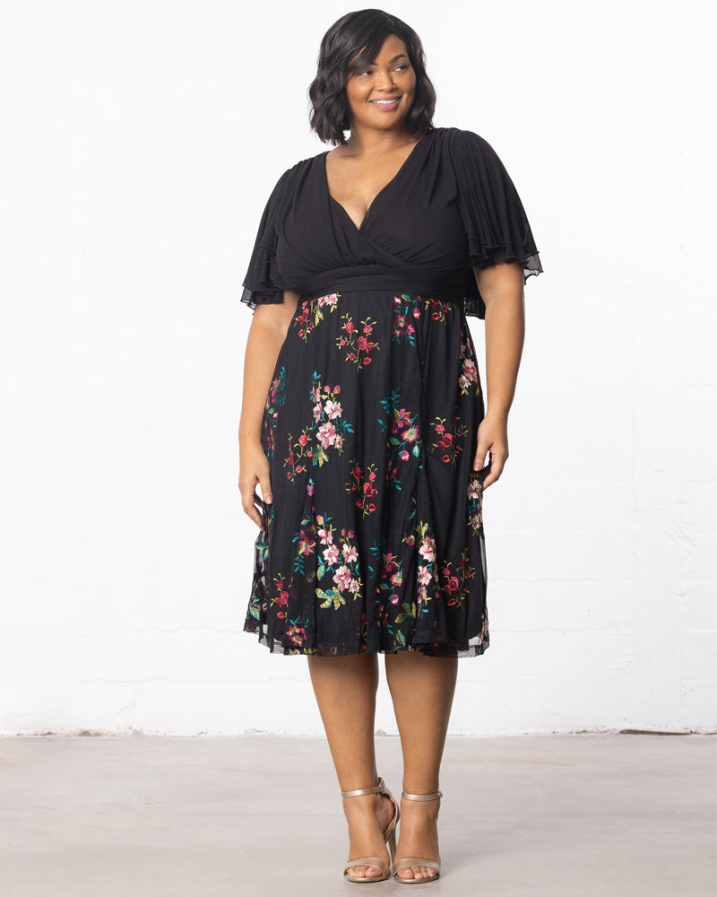 Plus Size Dresses Short Floral Midi Evening Cocktail Plus Size Dress Kiyona 12232102 Onyx Blooms