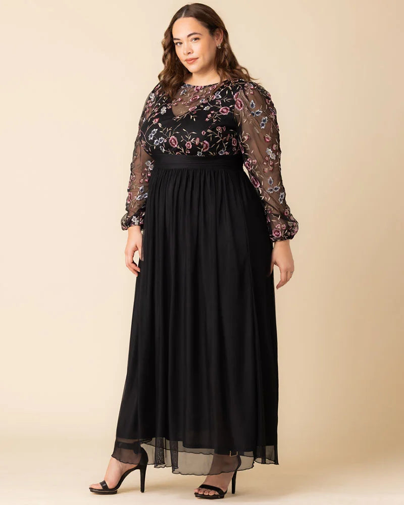 Kiyonna 12252106 Long Formal Floral Mother of the Bride Plus Size Dress - Moonlit Garden / 3X Kiyonna 12252106 Long Formal Floral Mother of the Bride Plus Size Dress - Moonlit Garden / 3X