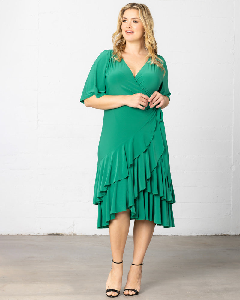 Plus Size Dresses Midi Ruffle Short Cocktail Plus Size Dress Kiyona 13212202 Emerald Green
