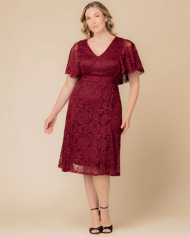 Plus Size Dresses Short Lace Midi Cocktail Plus Size Dress Burgundy Wine