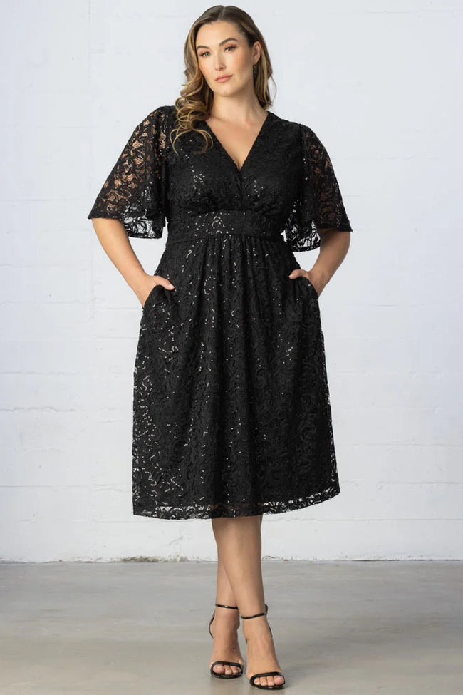 Kiyonna 13230905 A Line Plus Size Lace Short Cocktail Dress