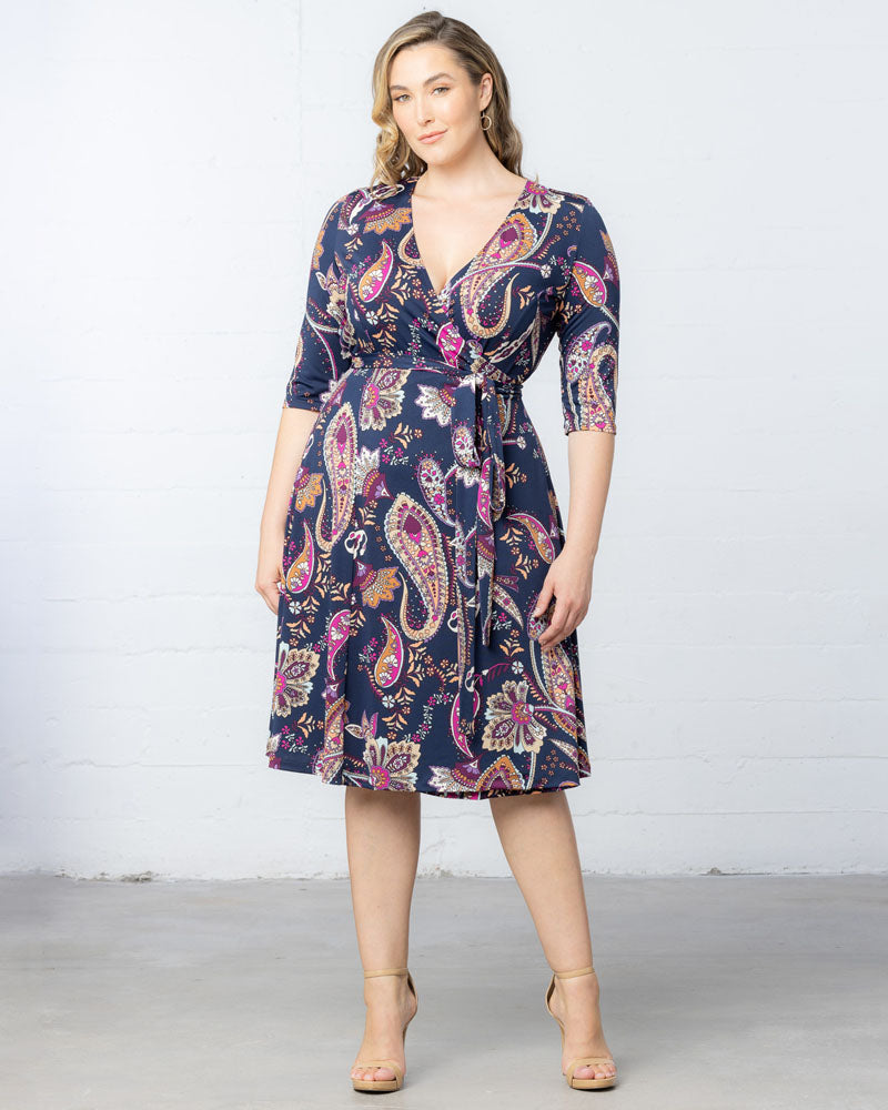 Plus Size Dresses Short Fitted Print Midi Cocktail Dress Navy Paisley Print