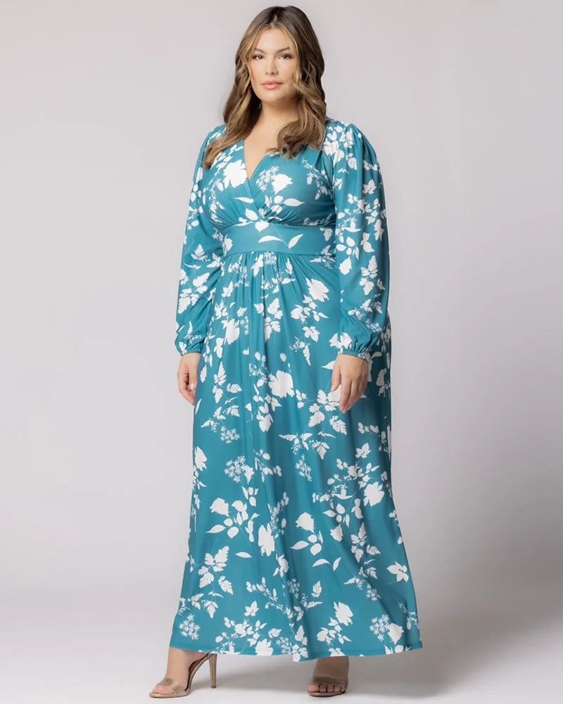 Plus Size Dresses Long Sleeve Tea Length Short Cocktail Dress Aqua Blooms