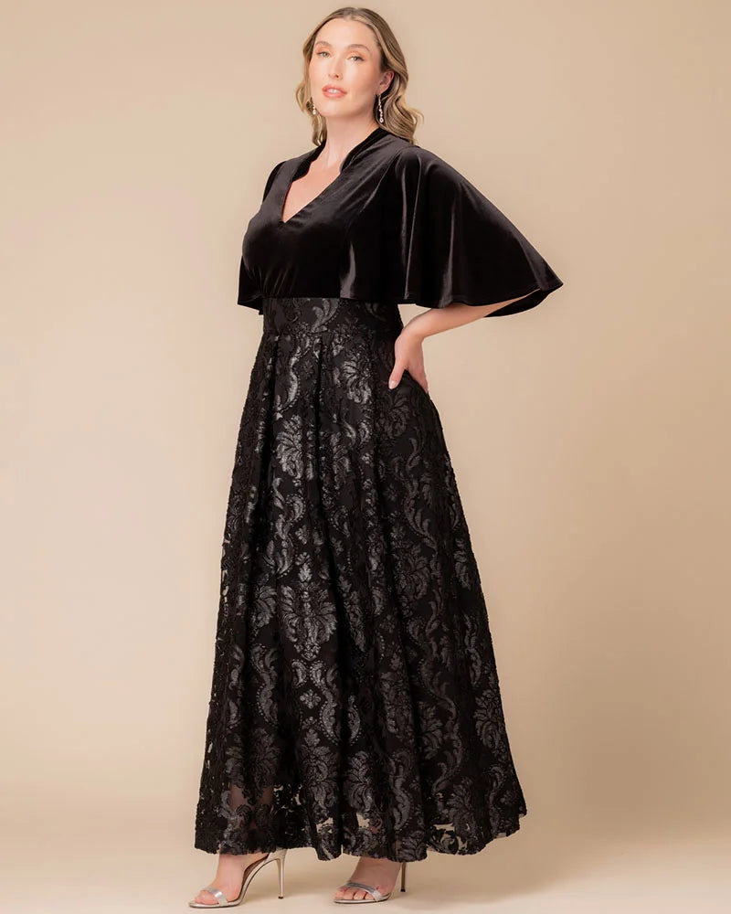 Plus Size Dresses Long Formal A Line Plus Size Dress Silver Damask Motif
