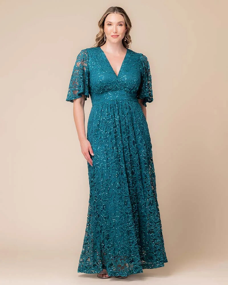 Plus Size Dresses Sequin Lace Long Formal Plus Size Dress Kiyona 13242507 Teal Topaz