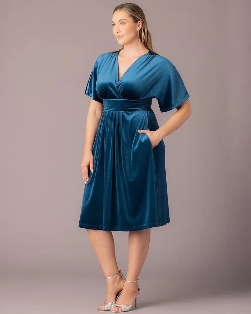 Plus Size Dresses Midi Velvet Short Cocktail Plus Size Dress Teal Topaz
