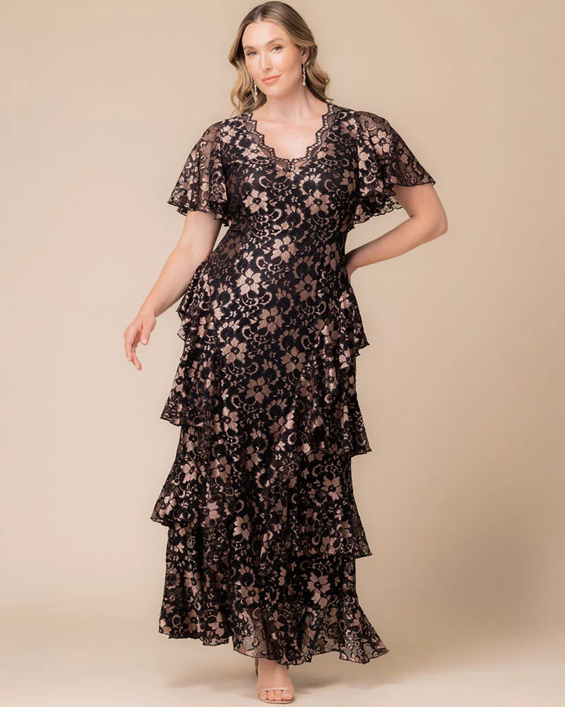 Plus Size Dresses Short Lace Tea Length Cocktail Dress Rose Gold Lace