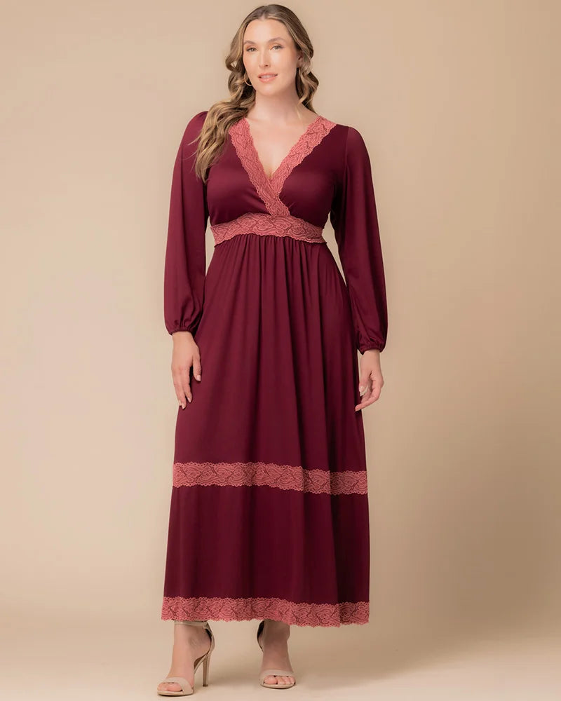 Top Long Formal Lace Plus Size Dress Burgundy Mauve