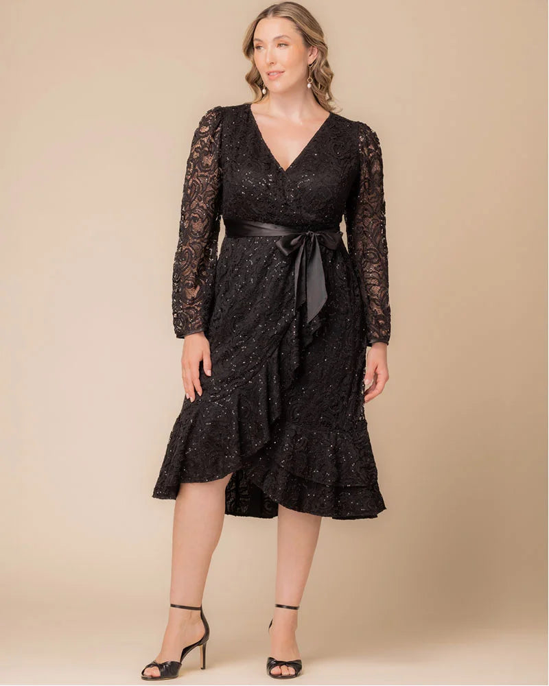 Cocktail Dresses Long Sleeve Sequin Lace Short Cocktail Dress Kiyona 13252503 Onyx