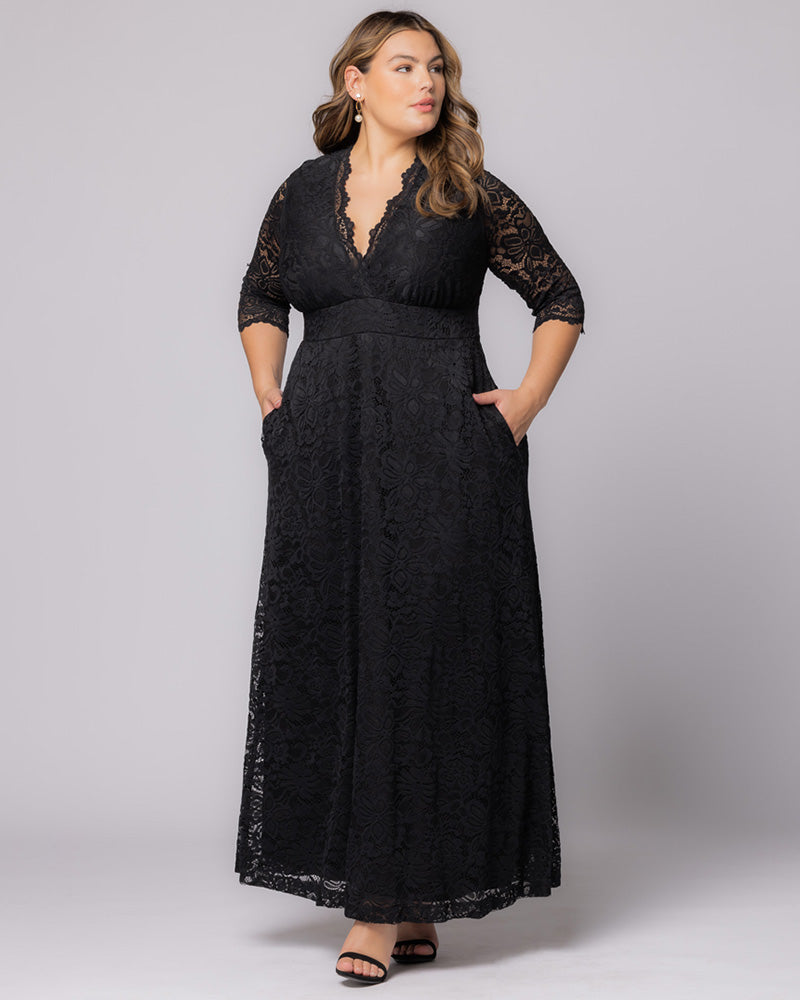 Plus Size Dresses Long Formal Lace Plus Size Dress Onyx