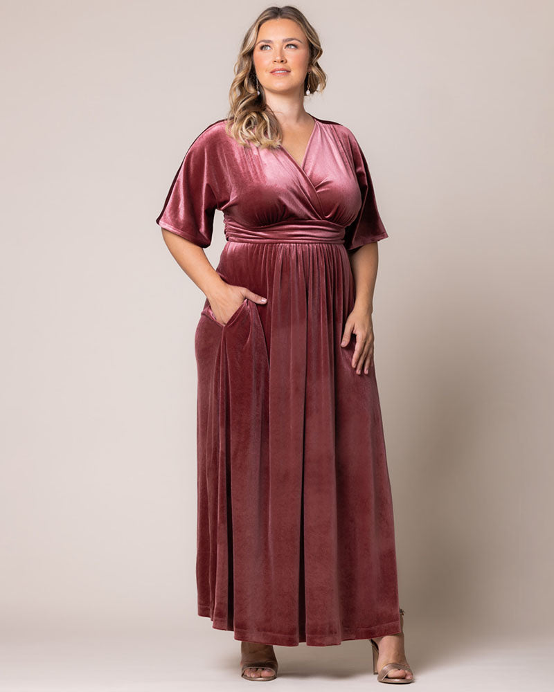 Plus Size Dresses Long Formal Velvet Mother of the Bride Plus Size Dress Kiyonna 14223011 Mauve Rose