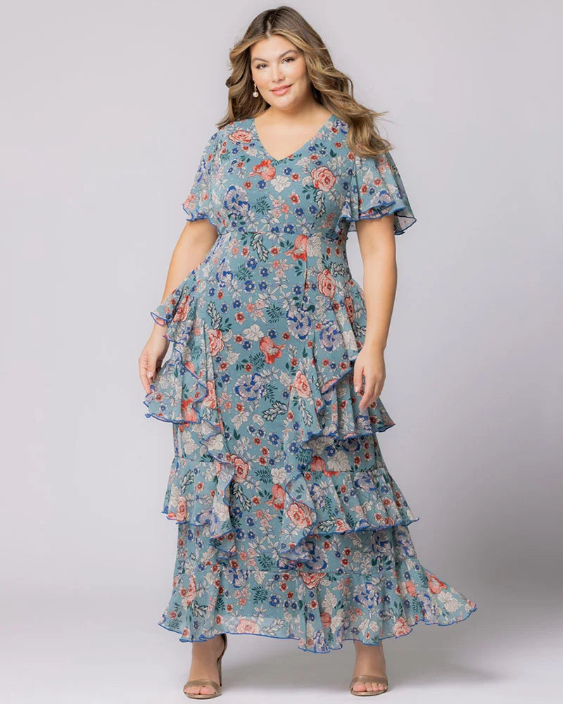 V-Neck Floor-Length Chiffon Evening A-Line Kiyonna 17191301