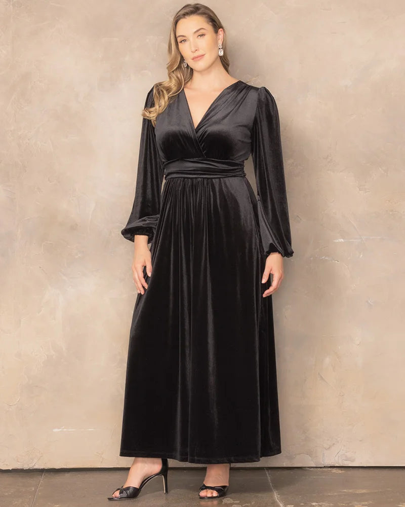 Plus Size Dresses Long Formal Velvet Mother of the Bride Plus Size Dress Onyx