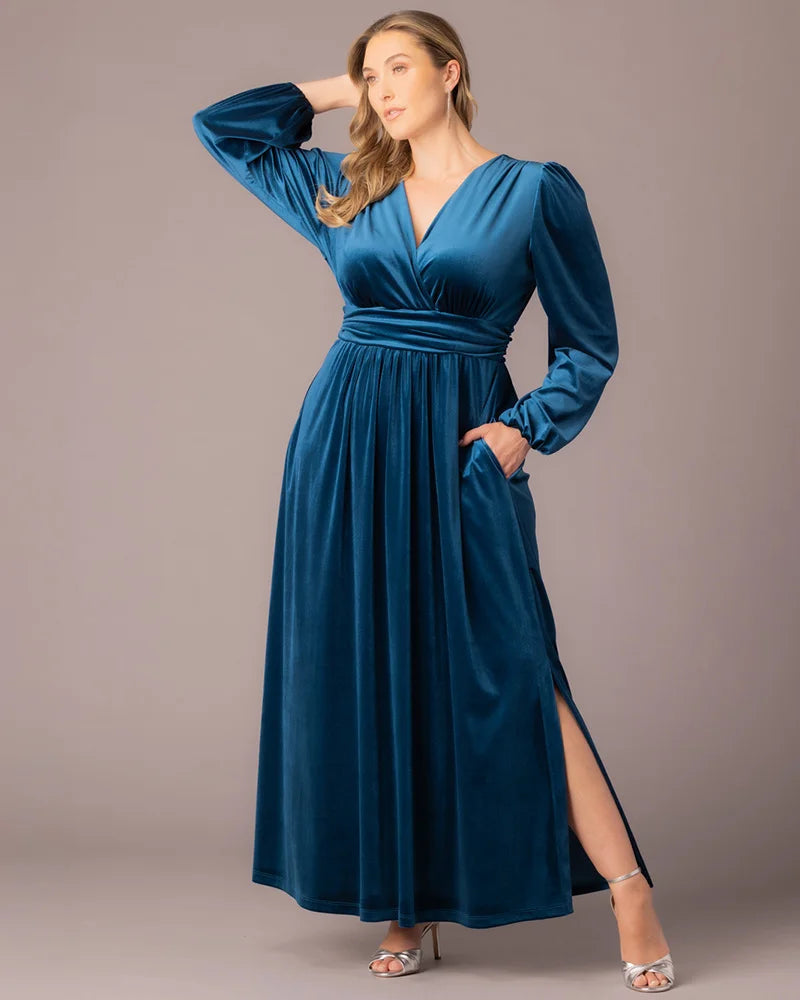 Plus Size Dresses Long Formal Velvet Mother of the Bride Plus Size Dress Teal Topaz