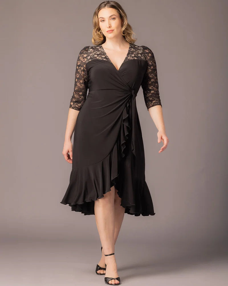Kiyonna Plus Size Lavish Lace Wrap Dress