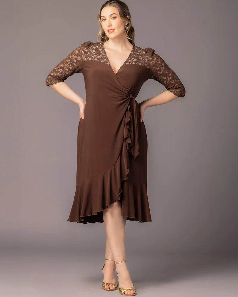 Plus Size Dresses Asymetric Lace Cocktail Plus Size Dress Kiyonna 18163207 Chocolate