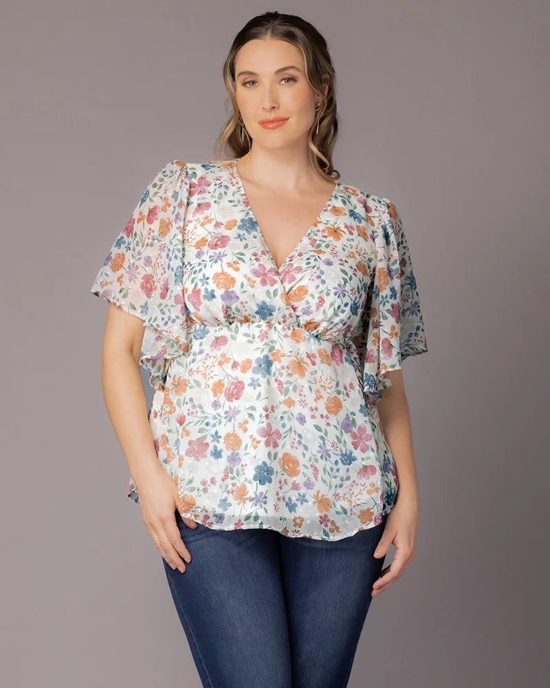 V-Neck Mini Chiffon Occasion Empire Waist Top Kiyonna KY21192807