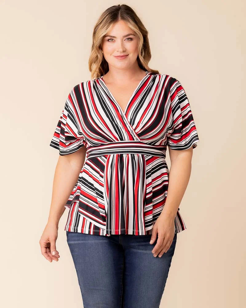Top Plus Size Formal Top Kiyonna 22240703 Red White Black