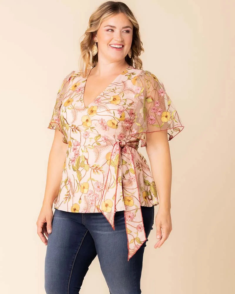 Top Formal Print Evening Fitted Top Kiyonna 22252104 Dawn Garden
