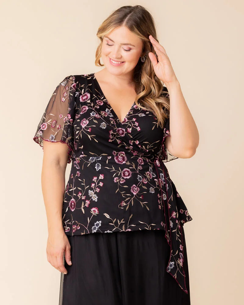 Top Formal Print Evening Fitted Top Kiyonna 22252104 Moonlit Garden