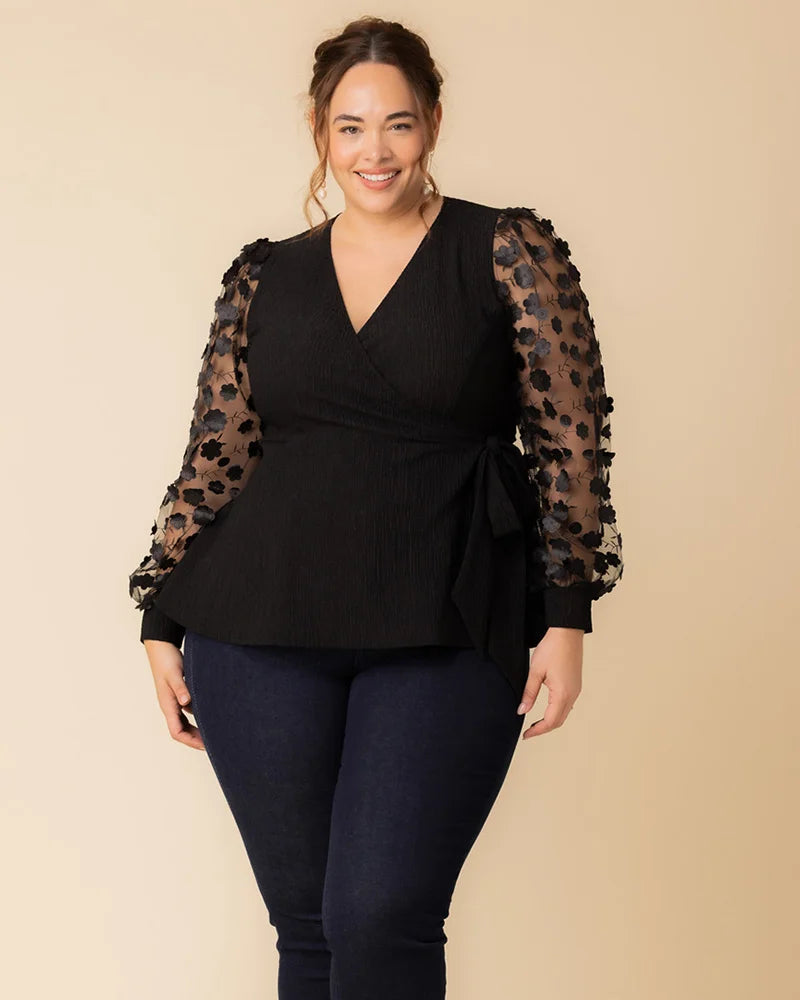 Top Long Sleeve Formal Pleated Top Kiyona 22253601 Onyx Blossoms