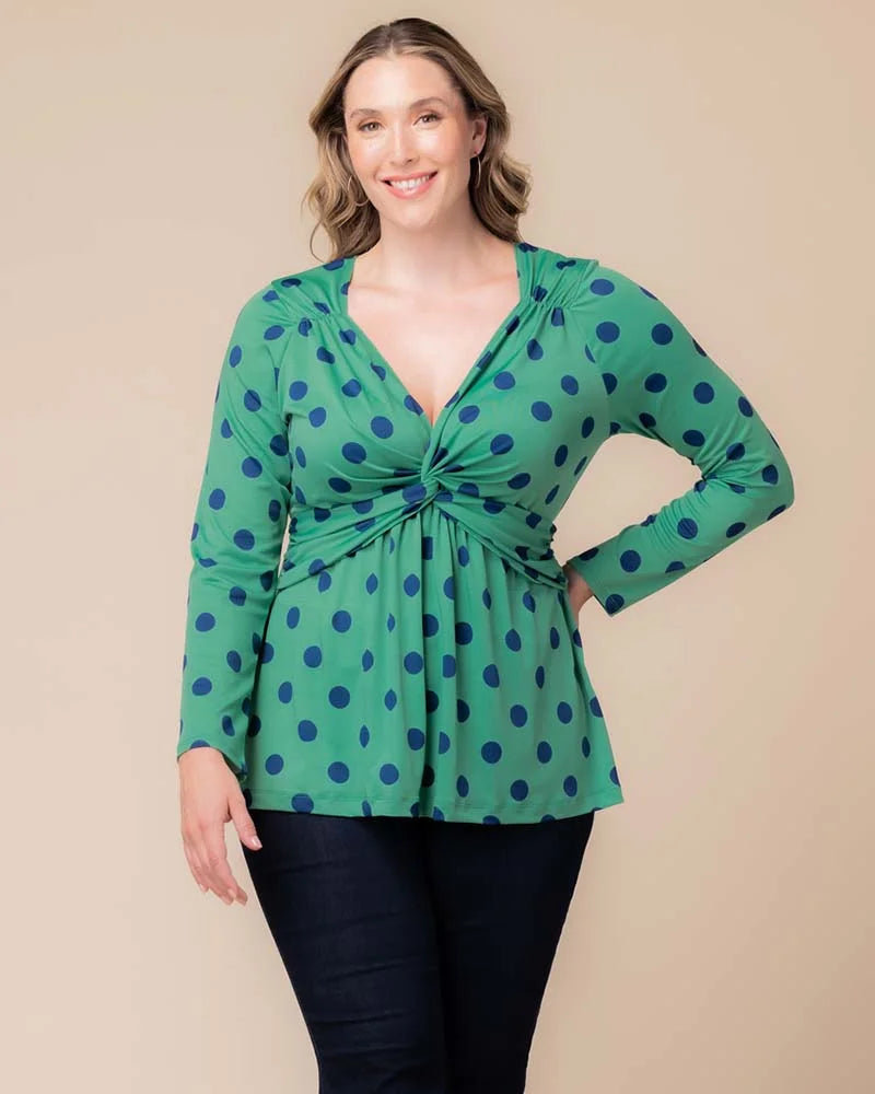 Top Formal Fitted Plus Size Top Green Polka Dot