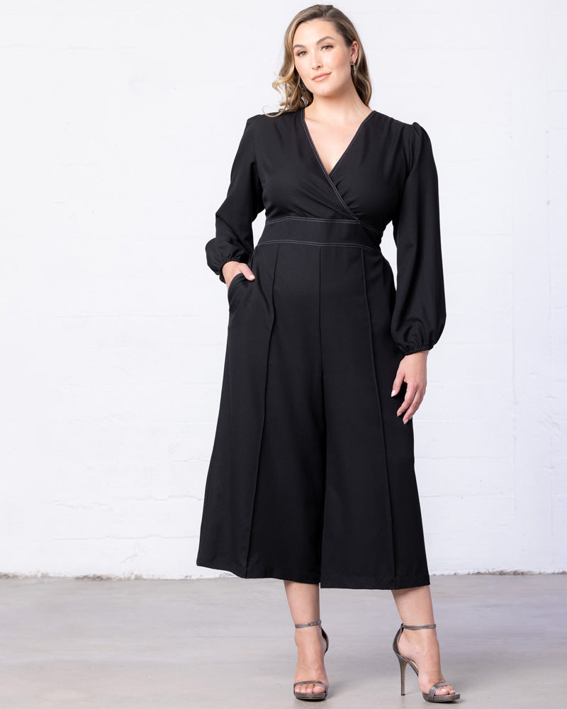 Jumpsuit Plus Size Long Sleeve Formal Jumpsuit Kiyonna 33232703 Black Noir
