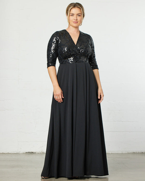 Sequin Pleated Long Formal Plus Size Dress Kiyonna 14190901