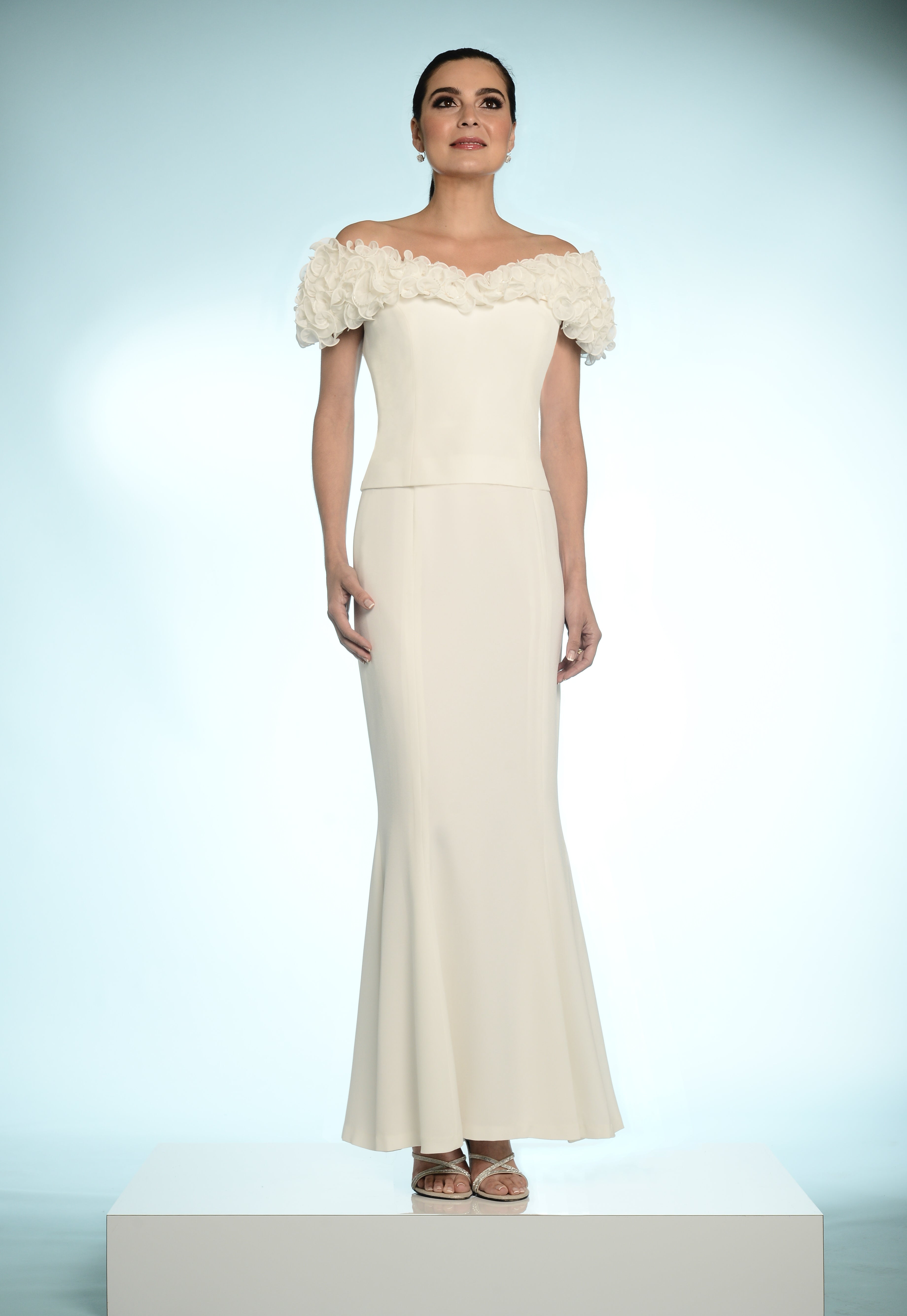 Formal Dresses Long Mermaid Formal Beaded Ruffle Evening Dress Soft White
