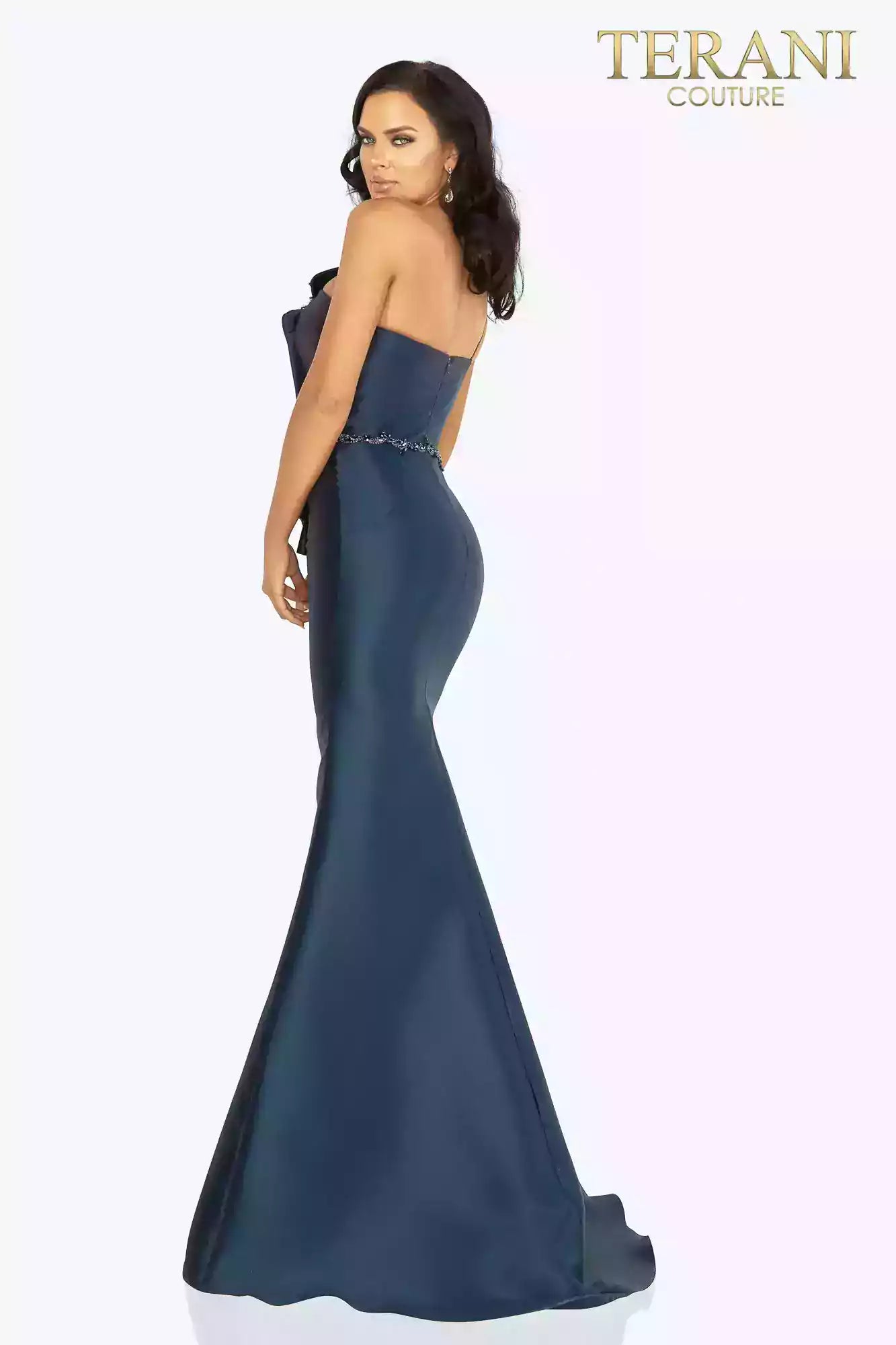 Terani Couture Mikado One Shoulder Bead Detailed Evening Gown 2011E2103 - The Dress Outlet