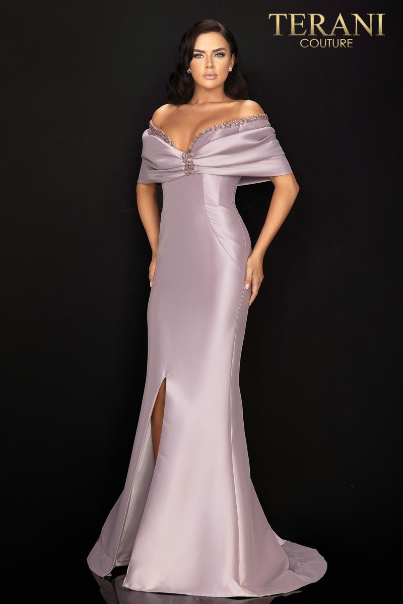 Terani Couture Mikado Off Shoulder Long Formal Gown 2011M2138 - The Dress Outlet