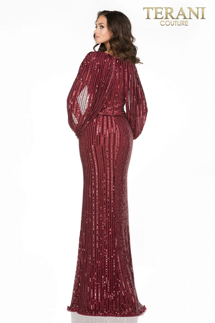 Terani Couture Elegant Caped Slim Knit Mother Of Bride Dress 2011M2154 - The Dress Outlet