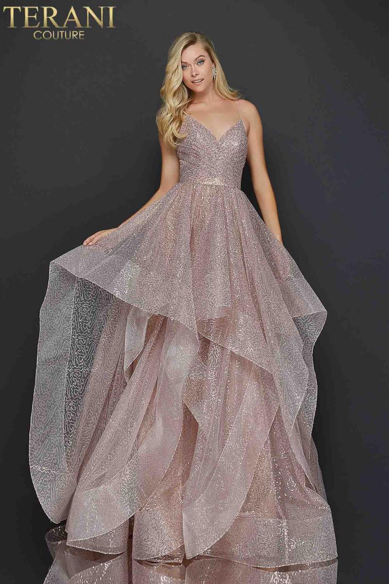 Terani Couture Long Glitter Tulle Prom Dress 2011P1214 - The Dress Outlet